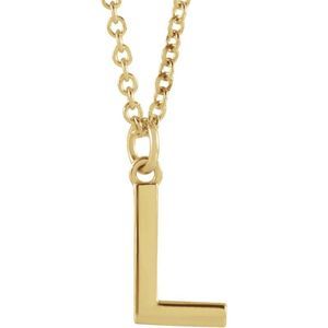 14k Yellow Gold 9.5mm Small Block Initial L Necklace, 18 Inch